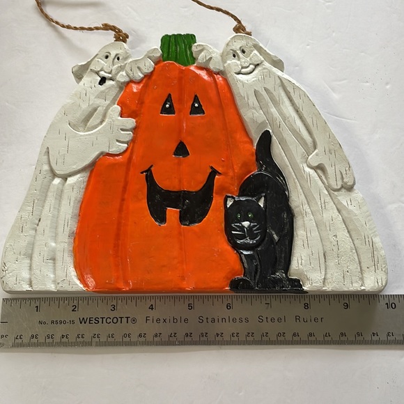 Halloween Plaque Rustic Ghosts Black Cat Pumpkin - Picture 4 of 7